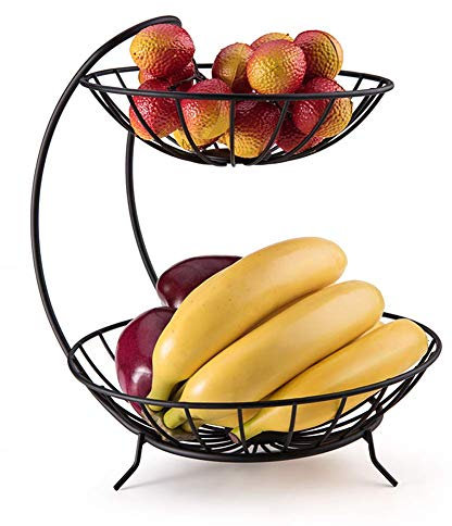 ATRNA Présentoir à Fruits, Corbeille Coupe à Fruits sur 2 étages Corbeille à Fruits Métal Assiette De Fruits Multifonctionnel Comptoir De Cuisine