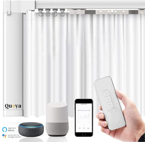 Quoya QL600 Smartes Elektrisches Vorhangschienensystem - Motorisiert, Anpassbare Länge (bis zu 5m), Fernbedienung, Sprachsteuerung, Kompatibel mit Alexa, Google, Siri, Apple Watch