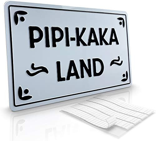 PIPI-KAKA LAND WC Toilettenschild für Kinder| weiß/schwarz | Aluminium geprägt | Bad-Türschild in 30 x 18 cm