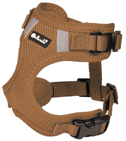 Petlando Hundegeschirr Mesh Vest, leichtes Brustgeschirr aus weichem Mesh & Nylon, stufenlos verstellbar, reflektierend mit 2 D-Ringen, Cognac XS für kleine Hunde