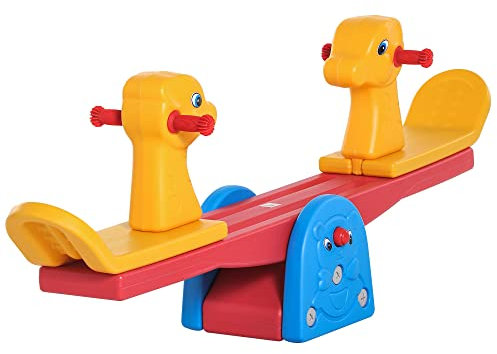 HOMCOM Sube y Baja Infantil Columpio Balancín para Niños con Respaldo Manillar Texturizado en Forma de Jirafa Carga 20kg por Asiento para Interior y Exterior 150x32x60 cm Multicolor