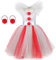 Pennywise Es Kostüm Kinder Kleinkinder Mädchen Horror Clown Killer Verkleidung Costume Tutu Tüllkleid mit Haarreifen Outfit Halloween Weihnachten Karneval Geburtstagsfeier Cosplay Rot-lang 10-12 Jahre