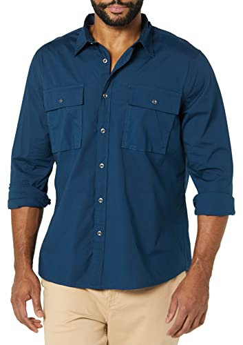Amazon Essentials Chemise Utilitaire en Flanelle, Manches Longues, Deux Poches, Coupe ajustée Homme, Indigo, M