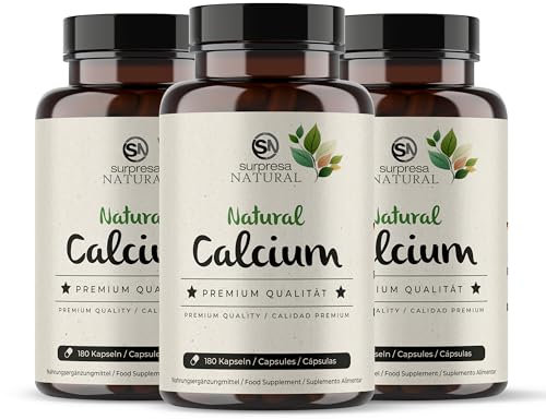 Surpresa Natural Calcium Kapseln hochdosiert I 3x 180 Kapseln I 230 mg natürliches Kalzium pro Kapsel I natürliches, aus Algen gewonnenes Kalzium I Nahrungsergänzungsmittel vegan & laborgeprüft