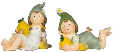 Small-Preis Deko-Figuren Sommerkinder Greta und Franz Gartenkinder liegend mit Zitronen in der Hand Frühjahrsdeko Sommerdeko für Innen und Außen 22 cm groß im 2er Set 325