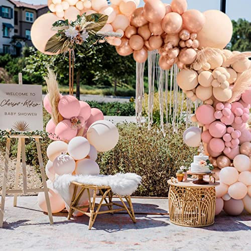 Ballon Girlande Rosa Baby Shower - BLOOMWIN Luftballon Girlande Rosa Beige Retro Boho Ballonbogen Blush Nude Aprikose Dusty Pink Party Deko Baby Shower Mädchen Geburtstag Hochzeit Babyparty