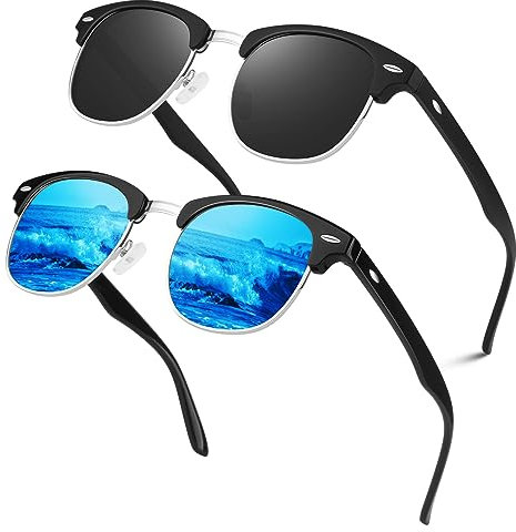 LINVO Polarisiert Sonnenbrille Herren Damen Retro Klassisch Halbrahmen 100% UV400 für Reisen, Fahren und Angeln