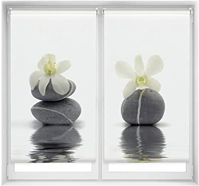 Blindecor Duo Relax | Packung mit 2 Verdunkelungsrollos, lichtdurchlässig, ohne Bohren, Easy Fix Digitaldruck, Modell Orchidee, 85 x 150 cm (Breite x Höhe), Stoffgröße 82 x 145 cm