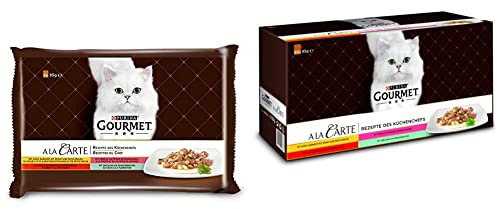 PURINA GOURMET A la Carte Katzenfutter nass, Sorten-Mix, 12er Pack (12 x 4 Beutel à 85g) & A la Carte Katzenfutter nass, Sorten-Mix, 60er Pack (60 x 85g)