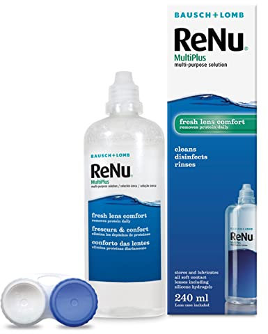 ReNu MultiPlus Multi-Purpose Contact Lens Solution, 240ml, for Soft Contact Lenses, Moisturise, Remove Protein, Clean, Disinfect, Lubricate, Rinse and Store Your Lenses, Lens Case Included