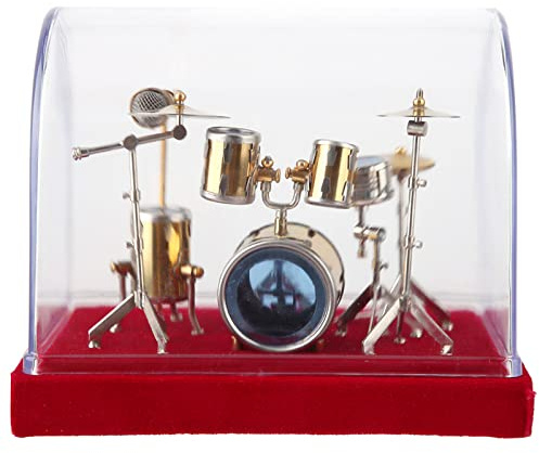 Mini kit de Batterie, rétro Excellent Ensemble de Batterie Miniature Exquis avec boîte de présentation et Base, Affichage de modèle de Batterie d'instrument de Musique, Ornements(14cm/5.5in)