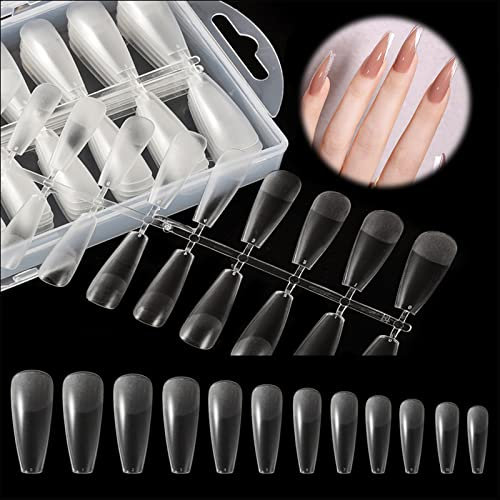 WOOXDYUK 240 Pcs Nagel Tips Set Soft Gel Tips Kit 12 Größen, Pre-Buff Kurz Tips für Gelnägel Fake Nail Tips Harz Kunstnägel Full Cover Nail Tips halbmatt