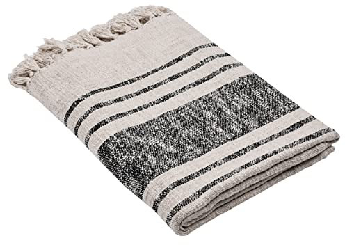 EGLO LIVING Decke Longlac, Kuscheldecke gestreift im Industrial Design, Wolldecke für Couch, Sofadecke aus Baumwolle in Weiß und Schwarz, 130x160 cm