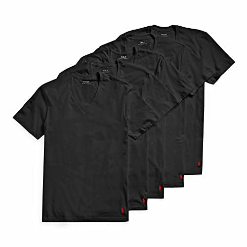POLO RALPH LAUREN Unterhemden mit V-Ausschnitt, klassische Passform, 5er-Pack, 5 Poloshirt, Schwarz, L