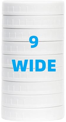 Jumterlee 9 Pack White Wide Mouth Mason Jar Lids with Silicone Rings, Plastic Mason Jar Lids,Plastic Canning Lids, Fit Ball,Kerr and More (White)