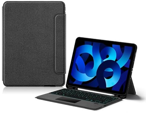QYiiD Custodia per iPad Air di quinta generazione 2022 con tastiera, retroilluminazione a 7 colori, trackpad multi-touch, tastiera Bluetooth wireless integrata, custodia sottile con portamatite