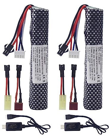 ZYGY 2PCS 3S 11.1V 2000mAh Li-ion Batterie mit SM-2P Stecker Stecker und USB Ladekabel passend für Airsoft Gel Wassertropfen Blaster Gelkugelstoßwelle Spielzeug Luftpistole