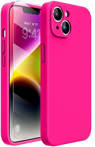 Miracase Designed for iPhone 14 Case, [Upgraded Wrap-around lens Protection], with 1 Pack Screen Protector, Full-body Cover Shockproof Liquid Silicone Case, 6.1 Inch (Hot Pink)