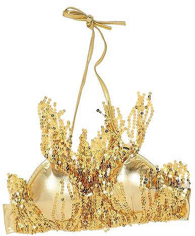 VALICLUD 1 STK Camisole-Oberteil Damenhemden Pailletten-BH Quaste Kostüm Für Tanzaufführung Bauch Tops Für Damen Goldenes Hemd Oberteil Europäisch Und Amerikanisch Fräulein Hosenträger