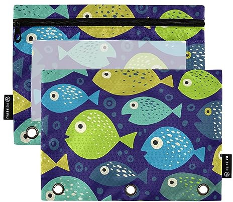 GAIREG Exotic Fishes Federmäppchen mit 3 Ringen, 2 Stück