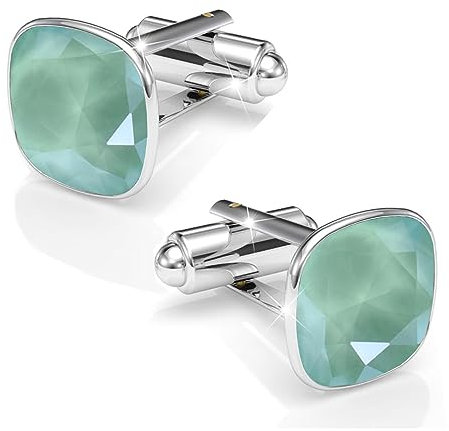 Manschettennadeln Echt Silber 925 Manschettenknöpfe Für Männer und Damen mit Marken Kristalle - Hochzeitsgeschenke Bräutigam Hochzeit Abschluss Vatertag Geschenke (Mint)