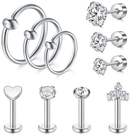 MODRSA 16G Tragus Piercing Silber Piercing Lippe Stud Ring CZ Ohrstecker Lippenpiercing Chirurgenstahl Ohrpiercing Medusa Labret Conch Piercing Damen