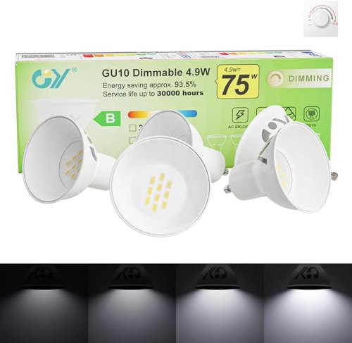 GY GU10 Led Dimmbar Kaltweiss Lampe, GU10 4.9W 790 Lumen 6500K Kaltweiß Glühbirnen,75W lampe ersetzt,Abstrahlwinkel 120° Leuchtmittel,Dimmbar, Energiesparlampe,5 Stück