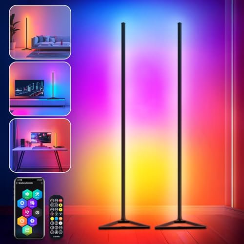 LED Stehlampe,RGBIC Stehlampe Wohnzimmer Dimmbar,140cm Abnehmbar Stehlampe Schwarz,Standleuchte LED mit App,16 Millionen Farben Standleuchte,300 Szenenmodi,Musikmodus & Timing-Funktion Deko Wohnzimmer