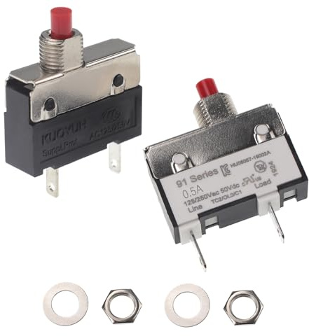 RKURCK Disjoncteur thermique à bouton poussoir 125/250 V AC 50 V DC 0,5 A, protection contre les surcharges bornes à connexion rapide, interrupteur de réinitialisation manuel pour moteur, mixeur