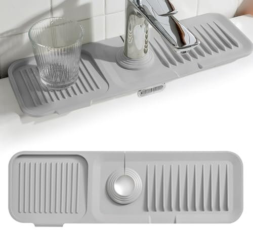Ueiwffzo Abtropfmatte Wasserhahn, Wasserhahn Spritzschutz Abtropftablett Matte XXL 14x45cm,Wasserhahn-Spritzschutz, Küchenspüle Spritzschutz Abtropfmatte (Hellgrau,1 Stück)