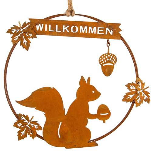 Logbuch-Verlag Eichhörnchen Deko Türkranz mit 20 cm aus Rost Metall mit Willkommen Text Herbstlich
