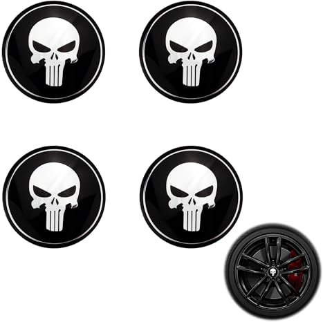 LONGHAO 4 pcs Radkappen Nabendeckel,Schädel Alufelgen Nabenkappen,Alufelgen Felgendeckel Nabenkappe,Universal Radnabenabdeckung,mit Schlitzschraubendreher,Compatible with 56mm Radnabenkappen (#3)