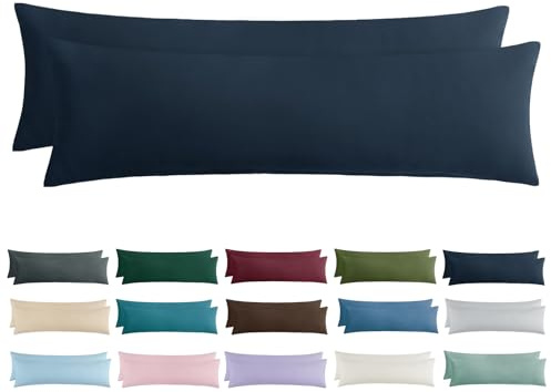 Aisbo Kissenbezug 40x145 2er Set - Seitenschläferkissen Bezug 40 x 145 Blau mit Reißverschluss aus Mikrofaser Weich, ÖKO-TEX Kopfkissenbezug 145x40 für Seitenschläfer Kissen