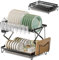 BTGGG 2 Tier Dish Rack Collapsible Dish Drainer Rack with Removable Drip Tray, Cross Foldable Draining Board Rack Sink Drainer Rack with Utensil, Cup & Cutting Board Holder for Kitchen Counter
