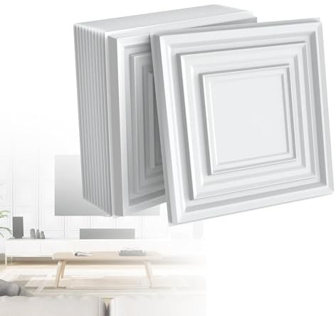 HENGMEI 3D Wandpaneele Decke Deckenverkleidung Styropor Wandverkleidung Hochsteifes PVC 50x50 cm Deckenplatten Wall Platten Paneele für Bathroom Deckenplatten Kitchen 3 m², 12 Stück (Typ I)