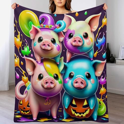 AAPZY süßes Schwein Blanket Weiche Flannel Fleece Decke Für Kinder Und Erwachsener, Vier Jahreszeiten Wohndecke Für Bett/Couch (130×180cm)