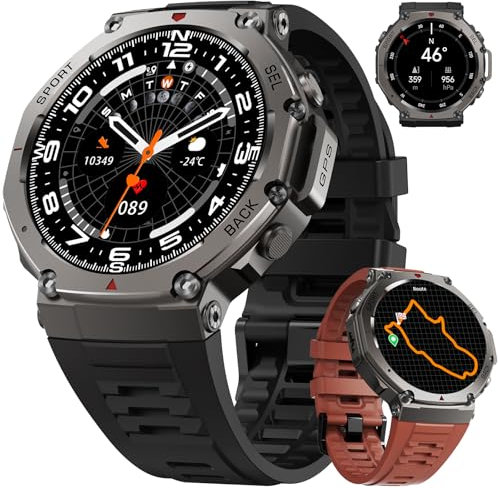 SIEMORL Montre Connectée Homme (Réponse/Appel), Fitness Tracker GPS 1,43 AMOLED Étanchéité 5ATM, Moniteur Sommeil Fréquence Cardiaque 530mAh Outdoor Montre Intelligente pour Android iOS