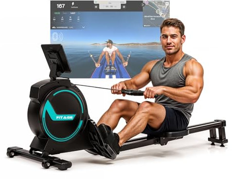FITAGE Rudergerät für Zuhause Klappbar, 16-Stufig Einstellbarer Widerstand mit Einer Maximalen Belastbarkeit von 130 kg, Leichtgängiges, Leises Cardio- und Krafttraining, Rudermaschine