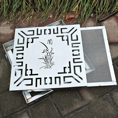 Tapa Desague Terraza Rejilla de Drenaje para Lavabo Cuadrado de Exterior, Drenaje de Zanja con Malla de Filtro de Metal Extraíble, Rejilla de Drenaje para Césped para Fregadero con Patrón Floral(35x35