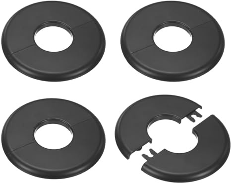 M METERXITY 4er-Pack Wand-Split-Flansch für 1,3 Zoll / 32 mm Runde Schwarz | Selbstklebende Abdeckplatten, ABS, Außendurchmesser, Rohr, Für Wasserrohr / Wasserhahn
