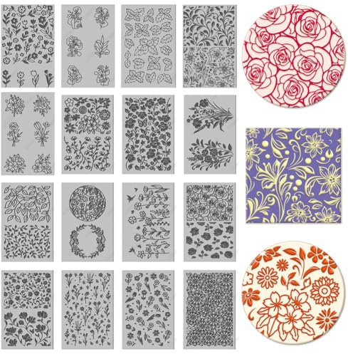 CHGCRAFT 16 feuilles 16 styles papillons plantes polymère argile texture mat argile modélisation modèle coussin étendre feuilles de texture pour faire boucles d'oreilles outils de bijoux, 4×2,6 pouces