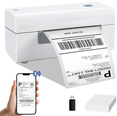RGiNK 4x6 Thermo-Etikettendrucker, Bluetooth Porto Versand Thermo für kleine Unternehmen Adressmaschine für Pakete kompatibel mit Etsy Amazon Ebay UPS