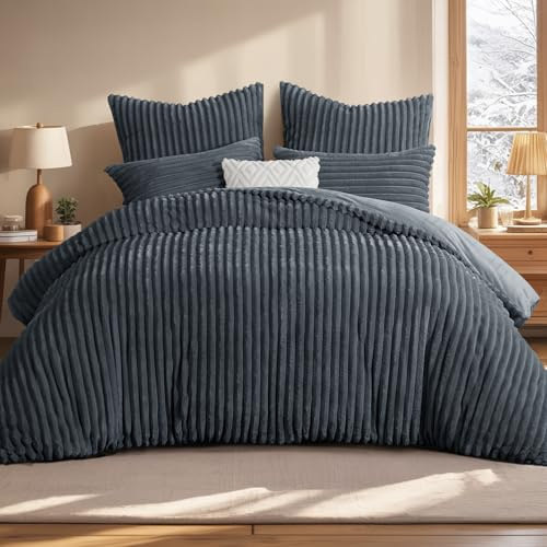 Aisbo Winter Warm bettwäsche 200x200 3teilig Grau - Cord Flauschige Flanell Winterbettwäsche Plüsch Teddy Fleece Cashmere Touch Bettbezug und 2 Kissenbezüge 80x80 cm mit Reißverschluss