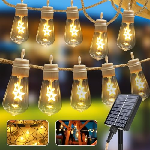 Coomoors Solaire Guirlande Exterieur Lumineuse LED, 5M Guinguette Solaires Lumineuse Exterieure 8 Modes avec 10 Ampoules IP65 Imperméable Lampe Extérieur Guirlandes pour Jardin Balcon Mariage Fête