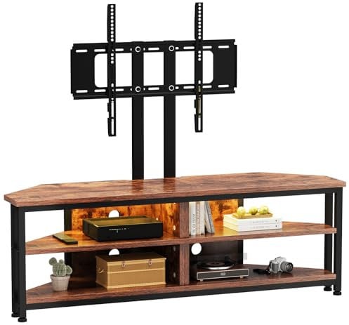 Dripex TV Stand Cabinet with LED Lighting and TV Mount, Corner Cabinet TV Unit for up to 70 Inch TV with Open Gaming Entertainment Center Shelves Vintage Industrial TV Standchest (120 x 36 x 114.5cm)