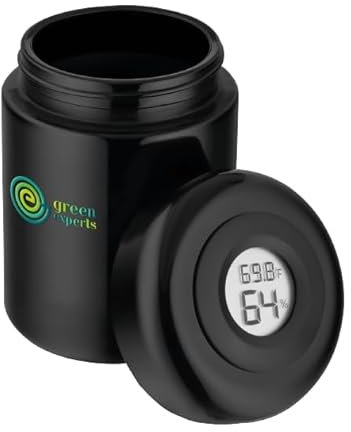 Bocal en verre avec couvercle incassable en verre violet anti UV. bocal rangement cuisine avec thermomètre et hygromètre intégré. Boite de conservation totalement étanche . Pot en verre à épice. 250ML