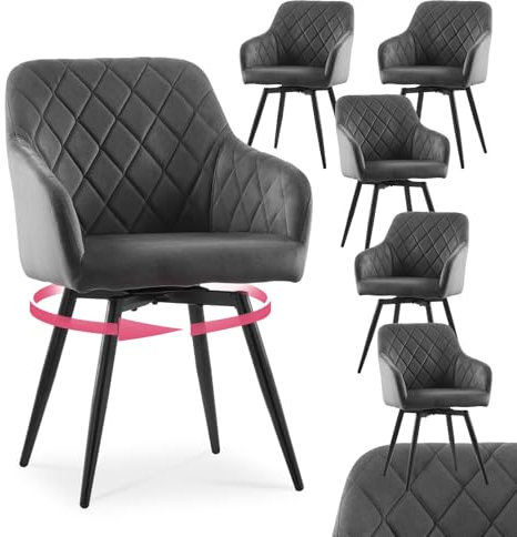 CLIPOP Esszimmerstühle Drehbar Set mit Armlehne, Samt Polsterstuhl Küchenstuhl Drehstuhl Armlehnenstuhl für Esszimmer Wohnzimmer Büro (Samt Grau, 6er Set)