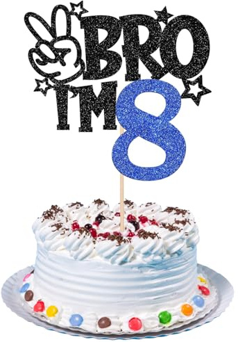 1 PCS Brother I'm 8 Cake Topper Glitter Star Happy 8th Birthday Cake Pick Bro I'm 8 Cake Decoration It's My 8th Birthday Decorations for Boys Cheers to 8 Years Old Party Supplies (Blue 8th)