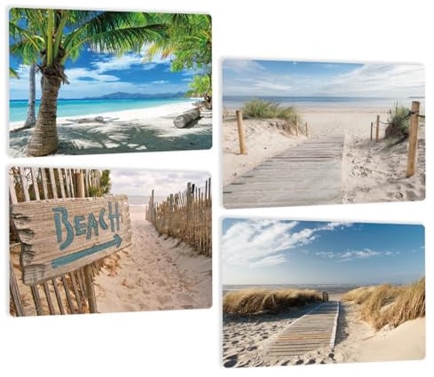 4er Set Strand und Meer Tischset Platzsets abwaschbar - Nordsee Natur Landschaft Platzdeckchen - rutschfest - Wetterfest waschbar Plastik Tischsets aus Kunstleder - DIN A3