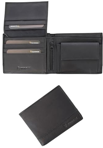 Guinness® Black Leather Wallet with Coin Pocket – RFID Blocking, 7 Card Slots, Zipped Pocket, Men’s Bi-Fold Wallet, Stylish & Durable Genuine Leather – Official Merchandise